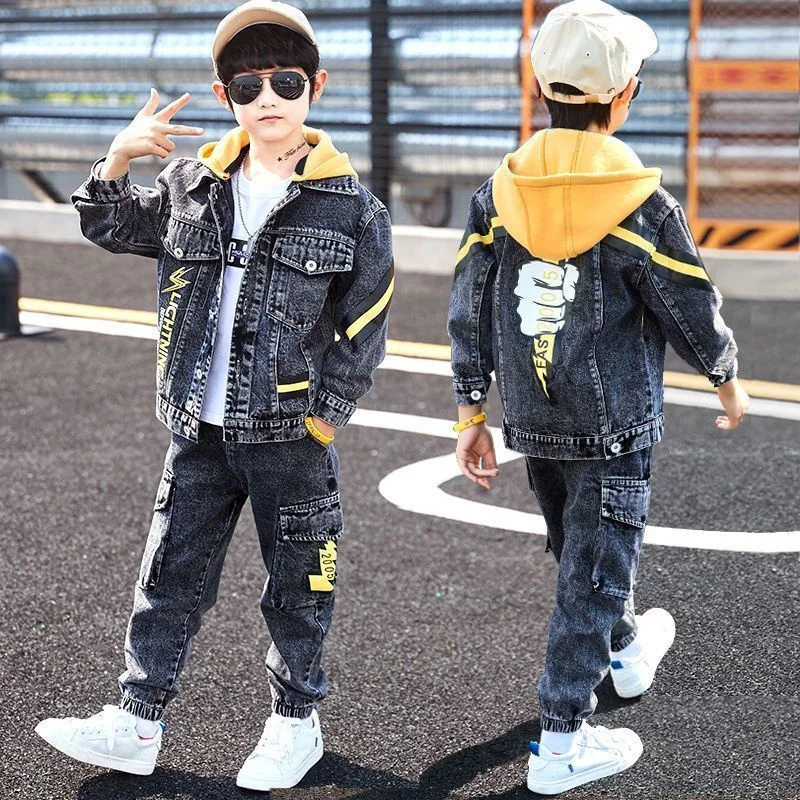 Boys Coat +Pants Kids Suits 2PCS/Set Cotton 2024 New Jean Spring Autumn Cotton Jogging Suit Teenagers Children Clothing