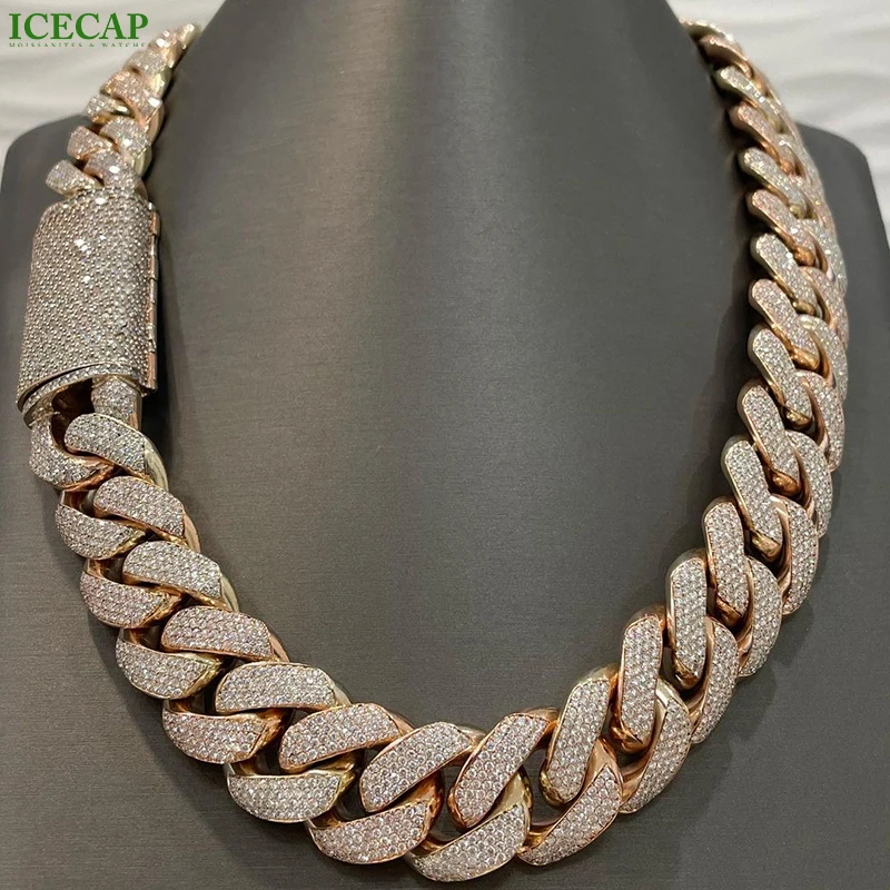 Fine Jewelry Hip Hop Miami Cuban Necklace 925 Silver Vvs Moissanie Diamond Cuban Link Chain Iced Out for Men