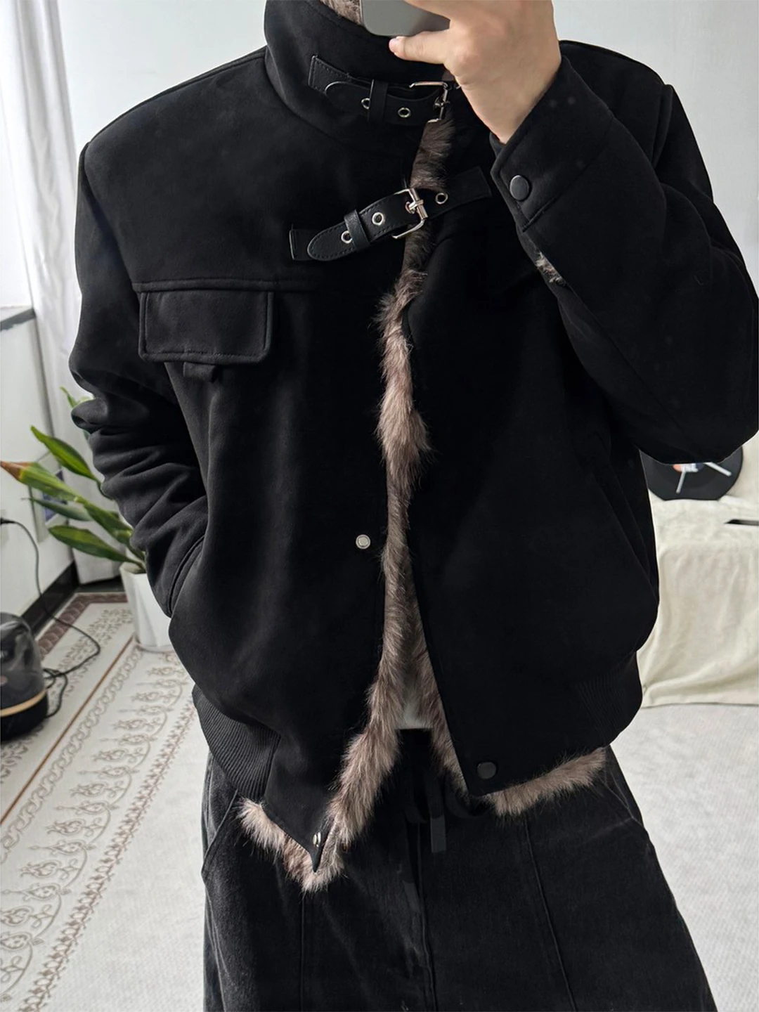 

Мужская утепленная зимняя куртка в американском ретро-стиле из овчины с замшевым воротником, хлопковая, повседневная, свободного кроя, с длинными рукавами