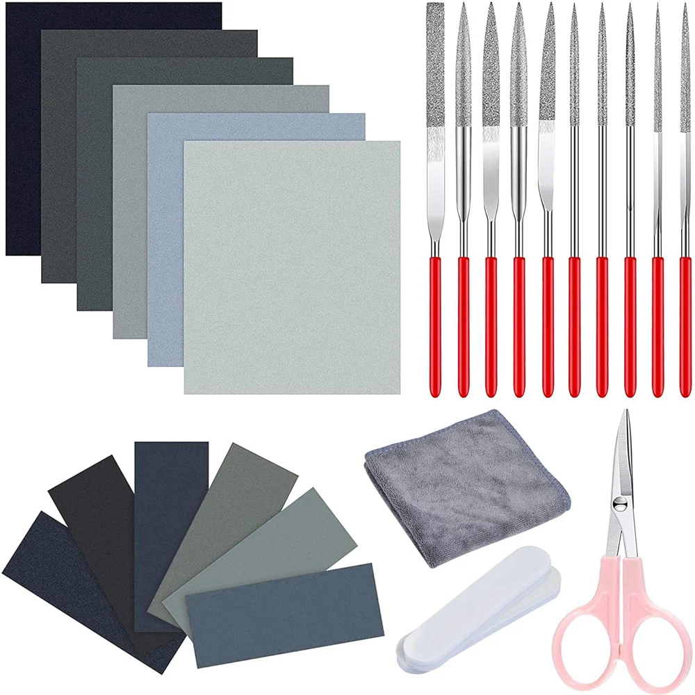 

26 Pieces Resin Casting Kits - Include Sand Papers Polishing Cloth Polishing Sticks Various Shapes Files and Scissors for Polish