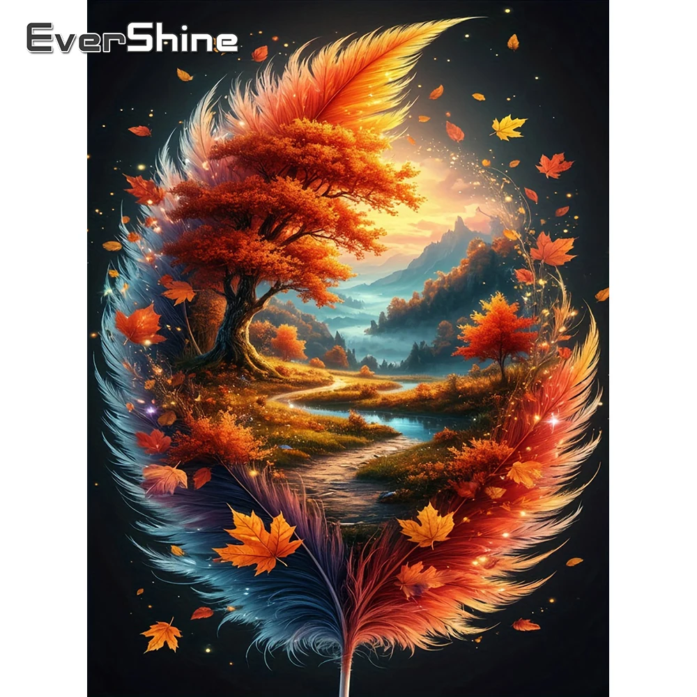 Evershine Diamant-Stickerei Federbild Strass-Mosaik Landschaftsgemälde Ahornbaum Dekoration für Zuhause