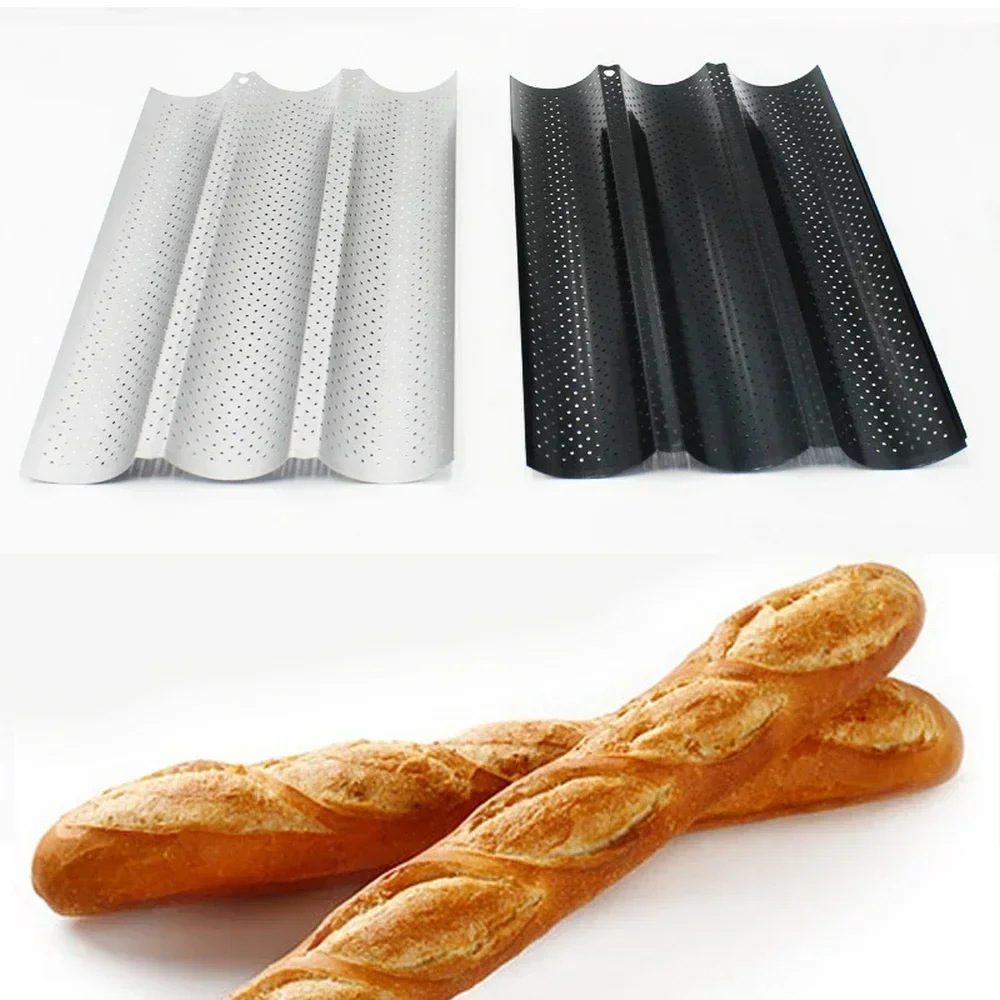 Baking Tray Wave Baguette Mould  Long Stick Non-toxic Baking Dishes Pastry Tray Oven Rolling French Bread Stick Baking Pan 5