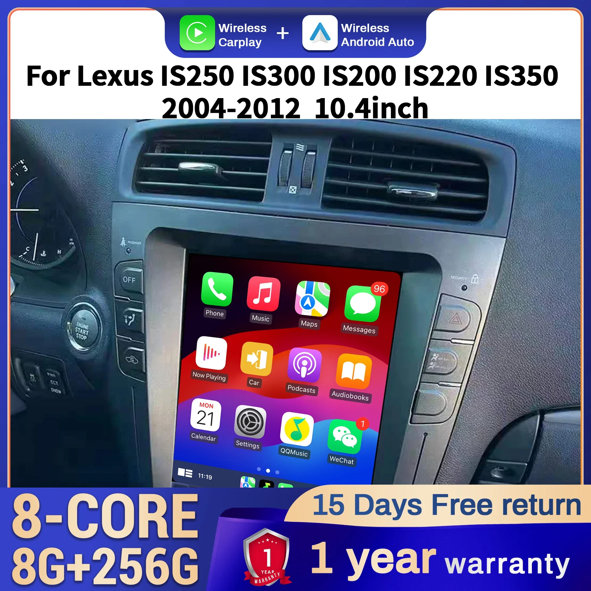 

10.4” Car Radio For Lexus IS250 IS300 IS200 IS220 IS350 2004-2012 Head Unit Wireless BT CarPlay Touch Screen Stereo Syste