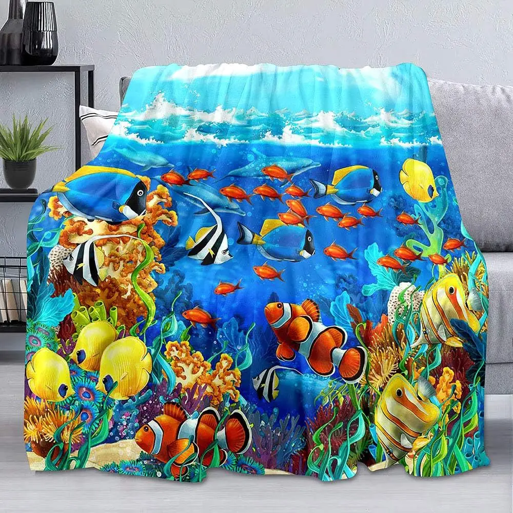 

Cartoon tropical fish digital-printed polyester Bedroom velvet flannel cover blanket Fleece soft sofa cover blankets for beds