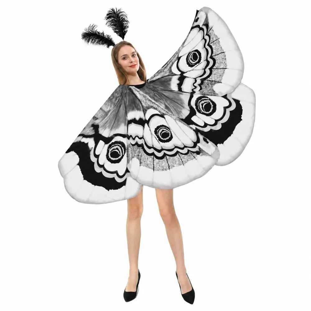 Elegant Polyester Butterfly Wing Shawl with Headpiece DIY Decor Moth Shawl Moth Costume Wing Cape Halloween Event