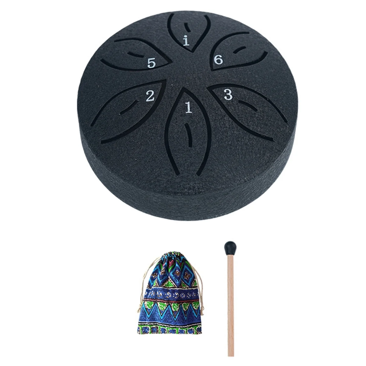 Steel Tongue Drum Rain Drum for Outside, 6 Notes 3 Inches Chakra Tank Drum Steel Percussion Padded Mallets Black