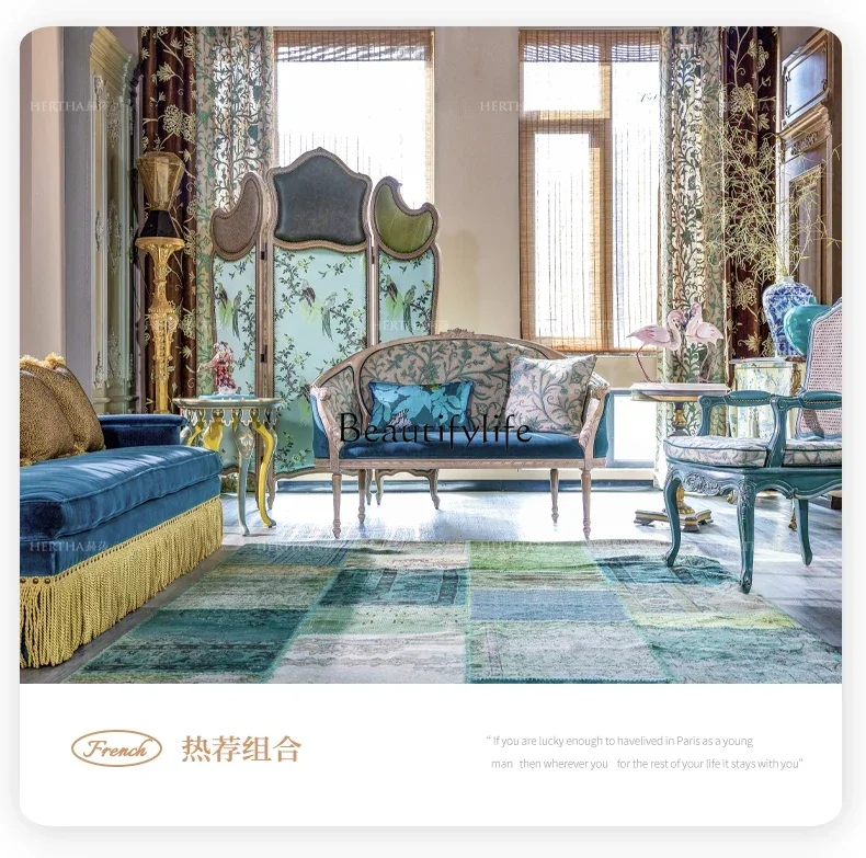 yj5 French Chinese style wool embroidery sofa combination fabric all solid wood original design