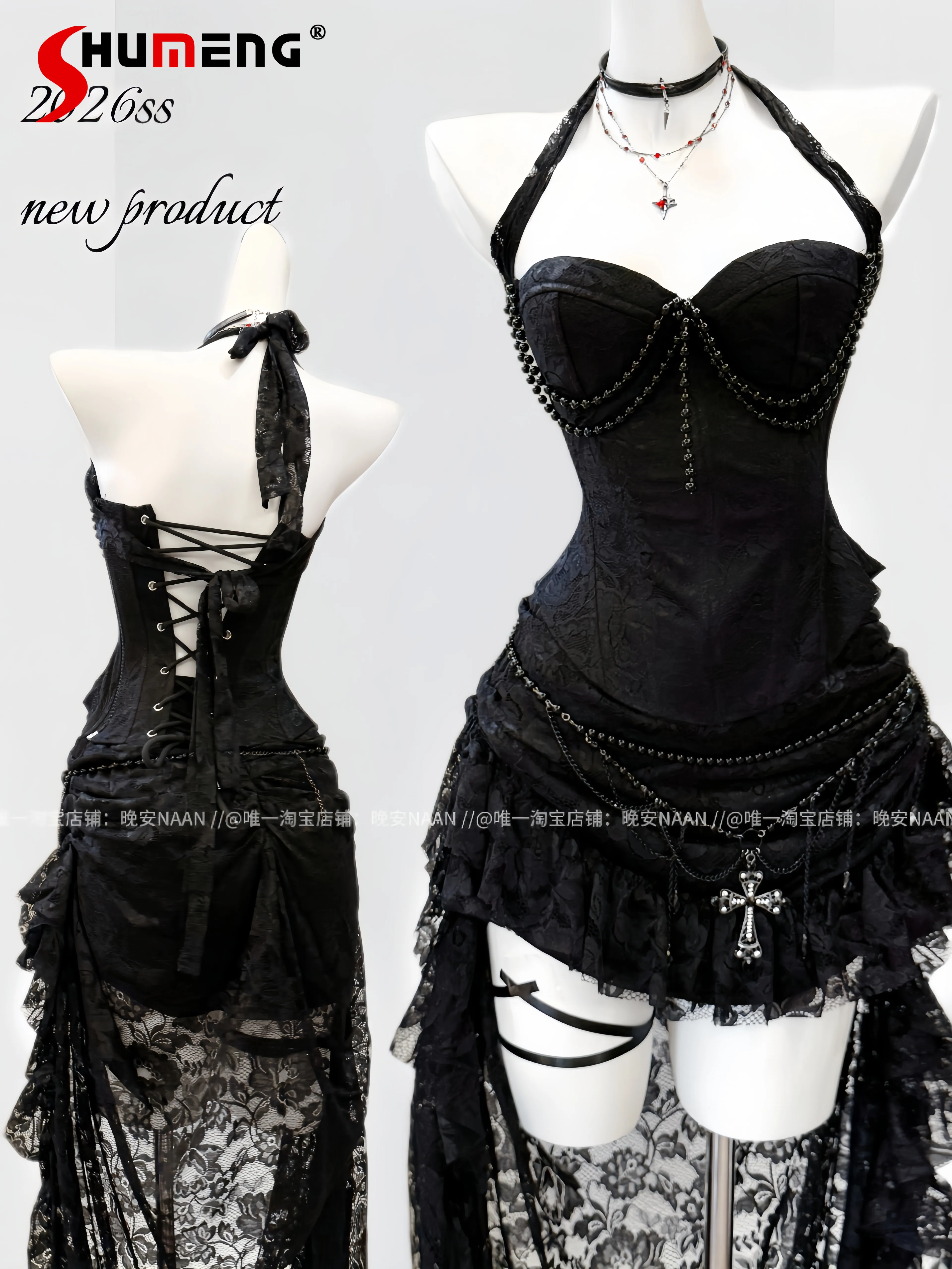 

Original Gothic Dark Skirt Set Spring and Summer New Women's Matching Sets 2026 Lady Slim Elegant Tube Top Skirt 2-piece Set