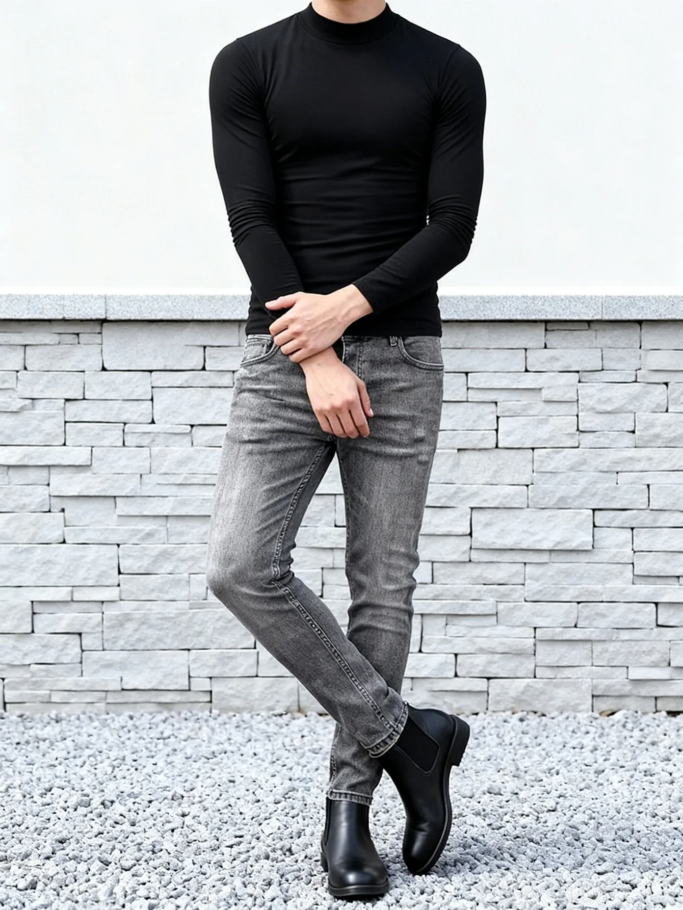 Stylish Gray Men's Slim Jeans Pant For Man Original Y2K Drip Fashion Denim No accessories or belts included