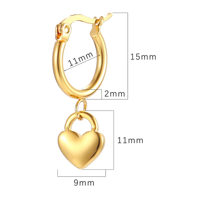 New Stainless Steel Hoop Heart Pendant Earrings For Women Statement Solid Circel Gold Silver Black Color Earrings Jewelry Gift