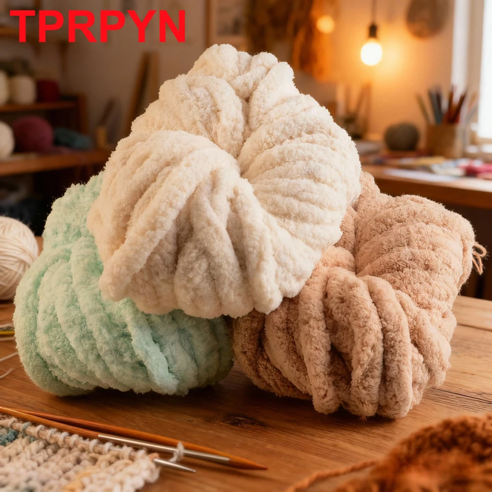 250 g handgewebtes Chenille-Graugarn für grobes Strickgarn. Weiches und farbenfrohes, einlagiges Garn mit Samtlinie für Haustiernester – Detail 11