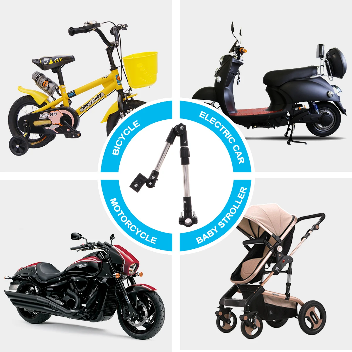 1Pcs Bicycle Umbrella Stand Folding Retractable Detachable Black Umbrella Holder Handlebar Mount Rain Sun Safety Tool