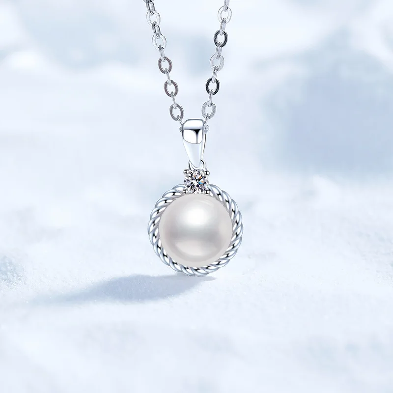 

Platinum PT95018k Gold Necklace Women's Moissanite Necklace Freshwater Pearl Necklace Simple Fried Dough Twists Pendant
