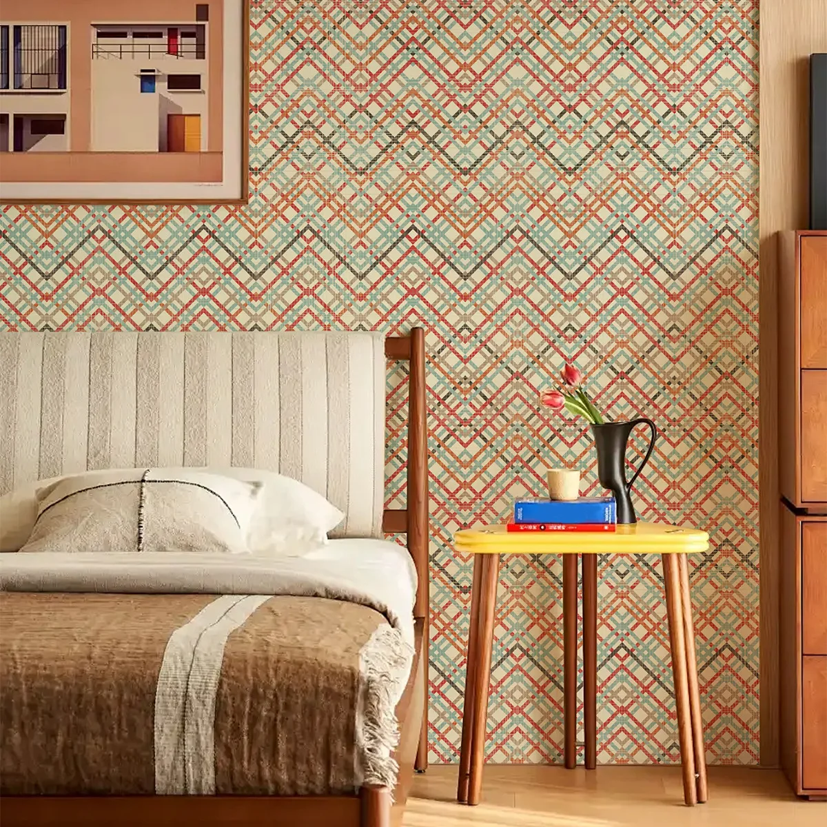 Vintage Diamond Grid Peel and Stick Wallpaper Rhombus Geometric Vinyl Contact Paper for Kitchen Bathroom Wall Paper