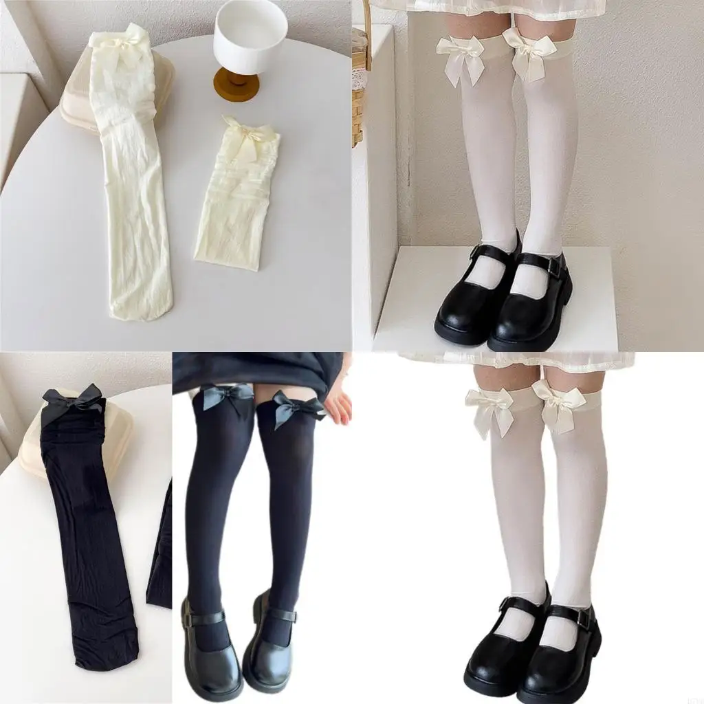 D7YD الفتيات الجوارب بطول الركبة مع لهجة القوس جميلة ل 3-13T الأطفال الجوارب الحلوة