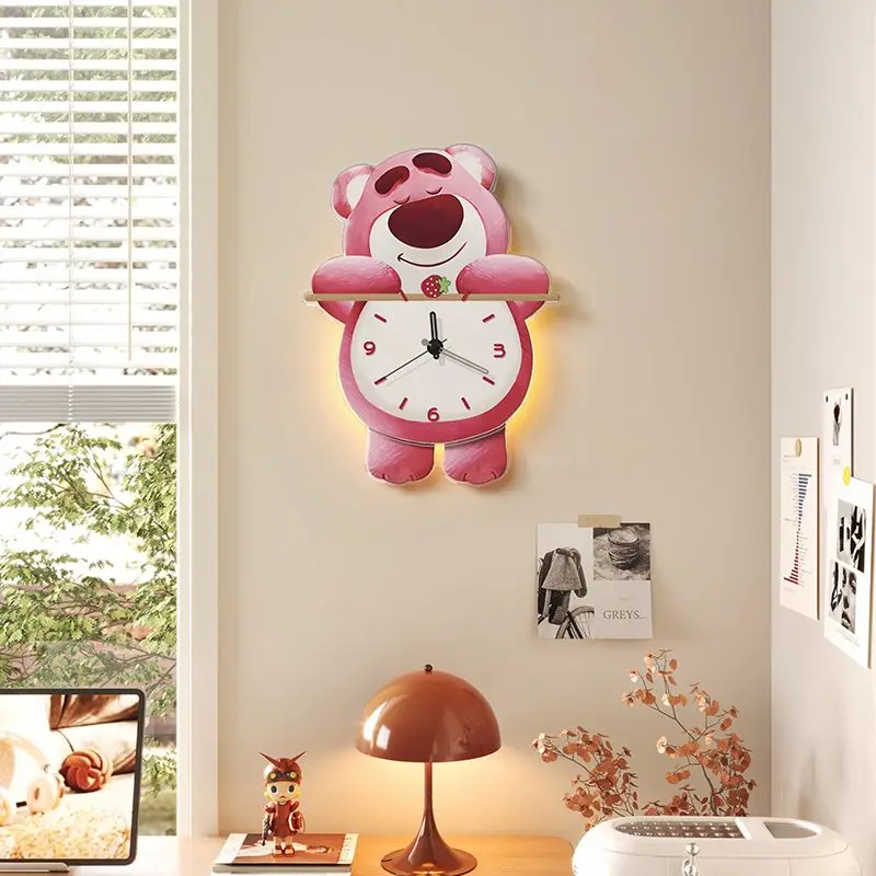 Cute Lotso animation peripheral modern simple clock living room restaurant creative decoration wall clock lamp wholesale