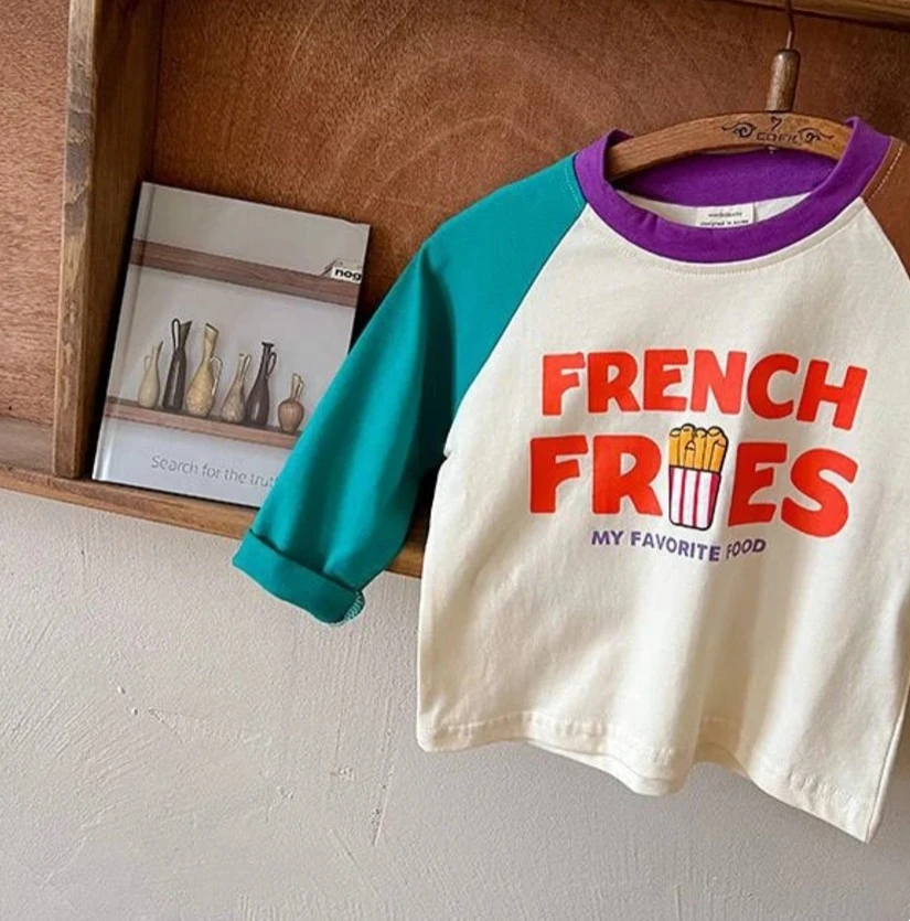 Kids Raglan Long Sleeve TShirt Baby Cartoon Snack Food Letter Print Crew Neck Top Soft Cotton Tee Loose Casual Wear Kid Pullover