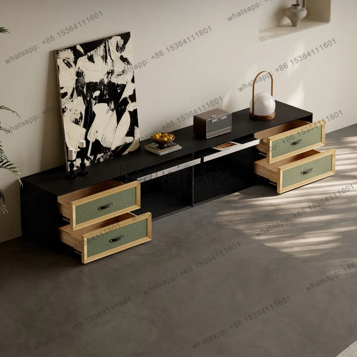 Retro black TV cabinet living room home antique solid wood TV cabinet