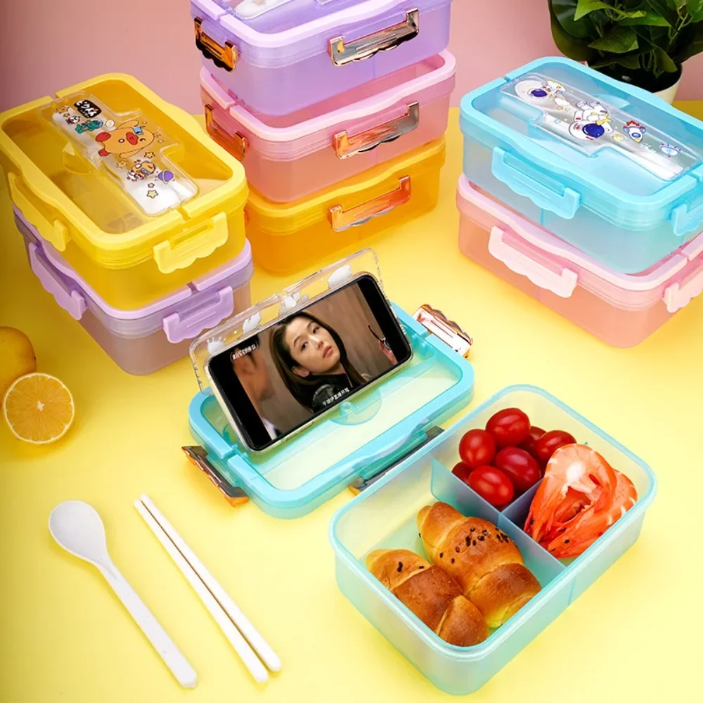 Large Capacity Cute Student Lunchbox with Compartments Bento Microwavable Food Container Leakproof Children\'s Dishes for Babies