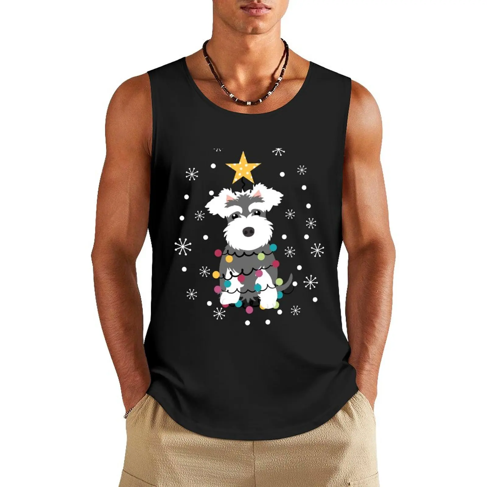 Salt and Pepper Miniature Schnauzer Christmas Tree Tank Top sleeveless gym shirts male Sports clothing Top