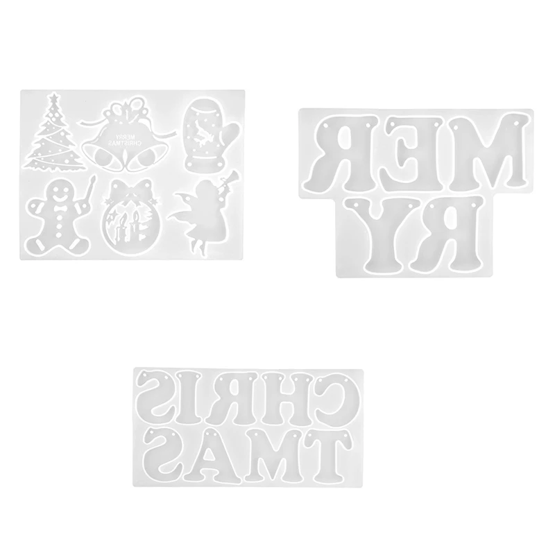 

3Pcs DIY Resin Epoxy Christmas Christmas Flag Letter Merry Christmas Mirror Silicone Mold A