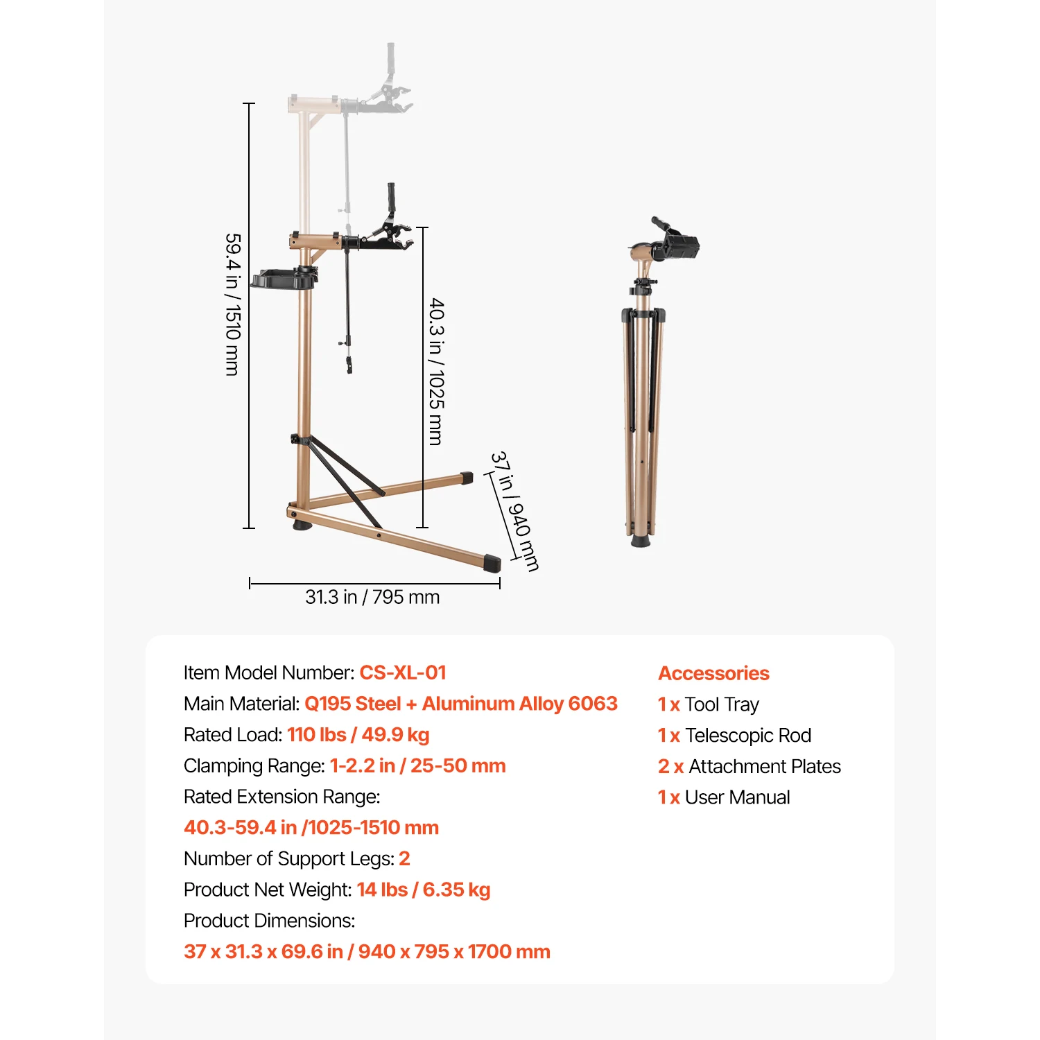 SucceBuy Fietsreparatiestandaard 66/85/88/110lb Zware fietswerkstandaard Opvouwbaar fietsonderhoudsrek voor mountainbike en racefiets