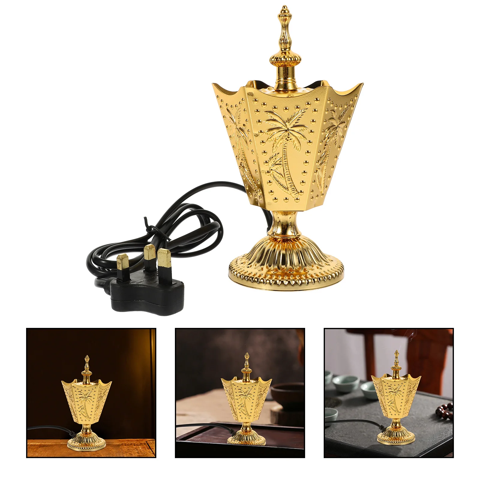 

Electric Incense Burner Metal Copper Vintage Plug in Aroma Censer for Home Decor Living Room Table Ornament 220-240V Uk
