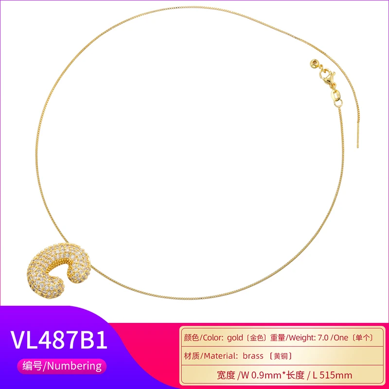 ZHUKOU 18K gold plated zirconia silver coloured A-Z letters necklace for men and women: VL487