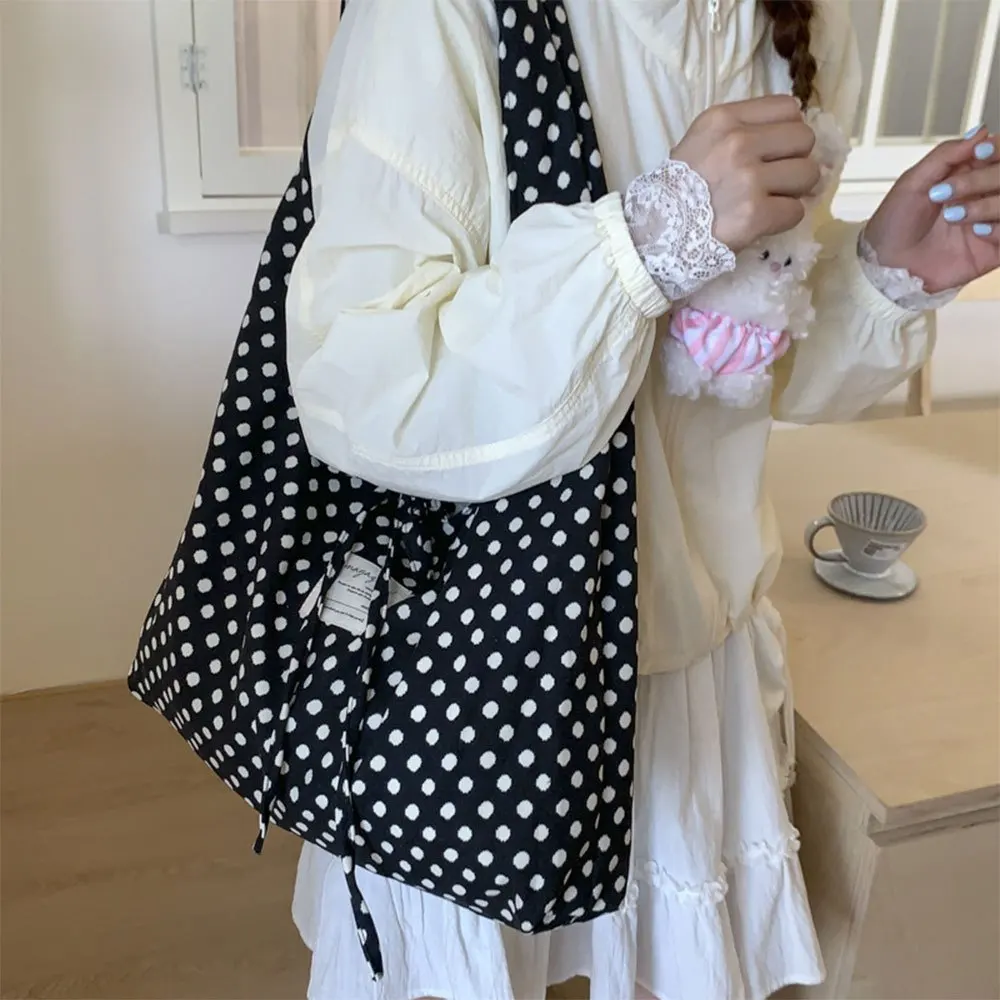 Lässige, einfache Handtasche mit Punkten, koreanische doppelseitige Umhängetasche, modische Pendeltasche mit großem Fassungsvermögen, Einkaufstasche – Detail 8