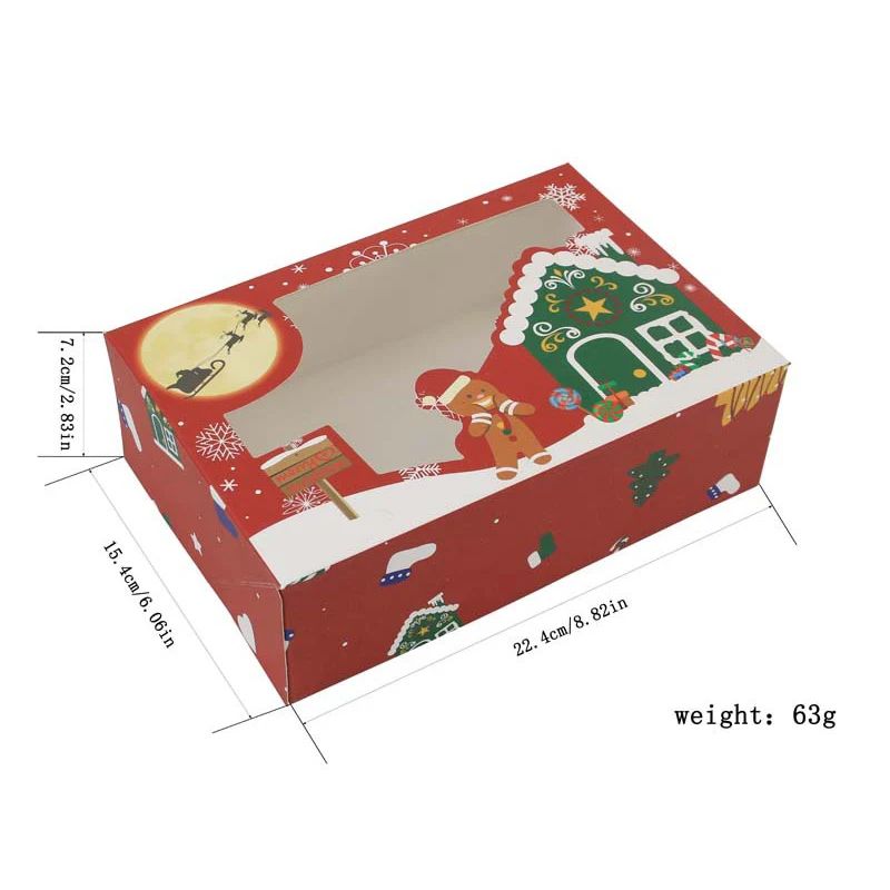 Christmas Cookie Boxes Doughnut Gift Boxes Bakery Box with Clear Window,Green and Red Holiday Designs with Xmas Ribbons for Gift