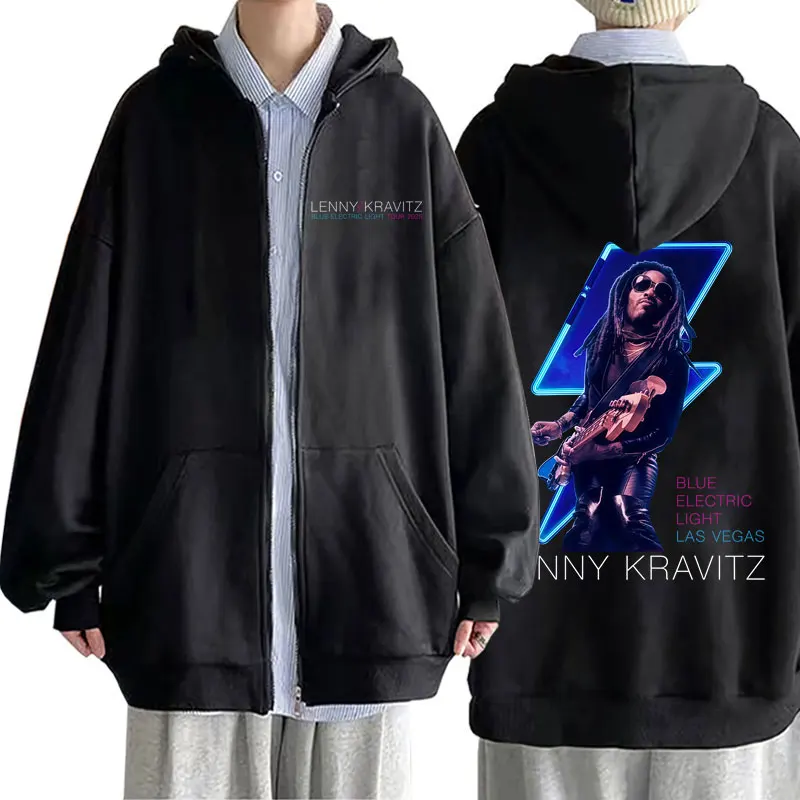 

Singer Lenny Kravitz Blue Electric Light Tour 2025 Zipper Hoodie Men Women Fashion Zip Up Hoodies Unisex Vintage Casual Jacket