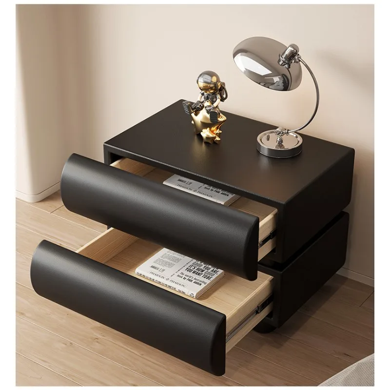 Кремовая антикварная прикроватная тумбочка из цельного дерева, современная простая легкая роскошная элитная спальня с лампой, черная прикроватная тумбочка для хранения