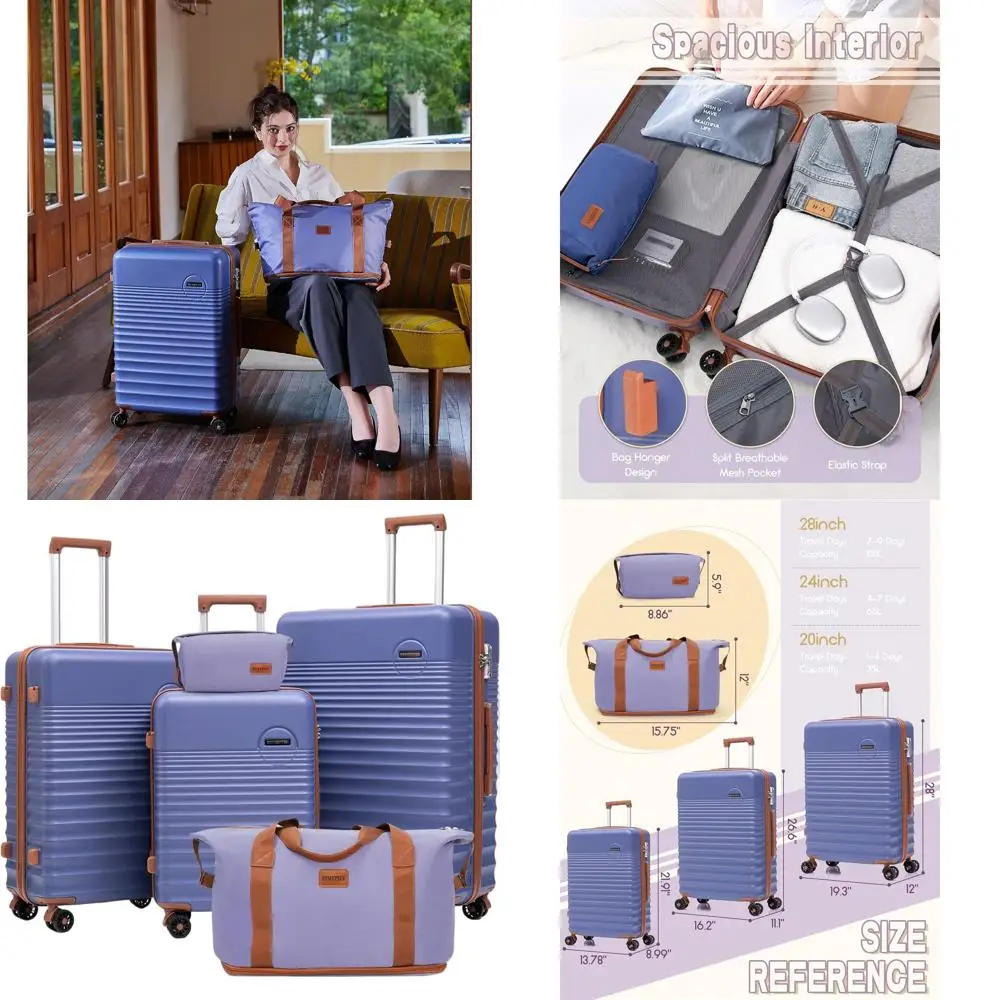5-Piece Hardshell Luggage Set with Wheels, ABS Carry-On Suitcases, and TSA Lock for Travel