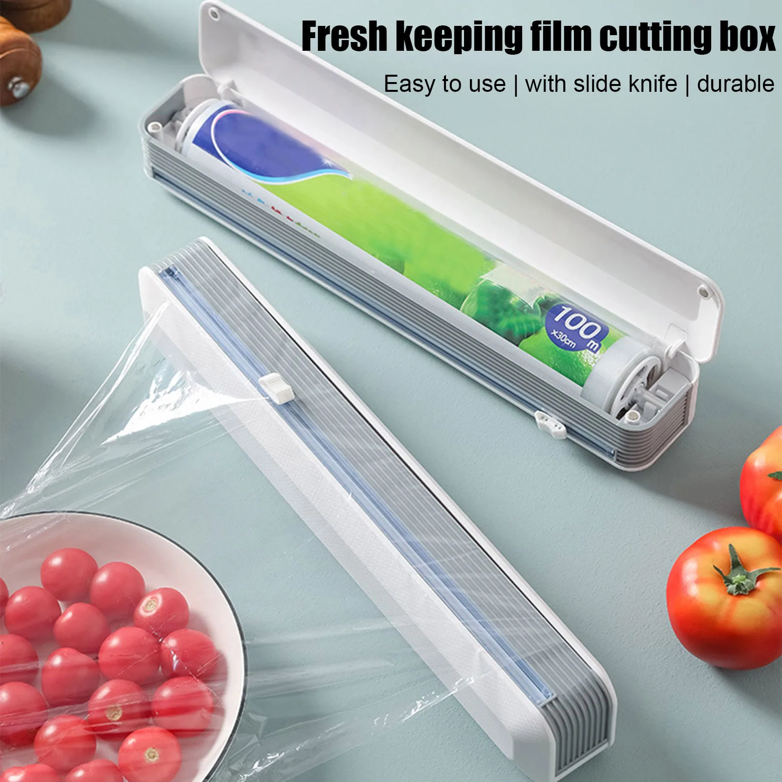 Food Wrap Cutter Durable Wrap Dispenser With Slide Cutter For Cling Film Tin Foil Kitchen Wall-Mounted Cling Film Storage &