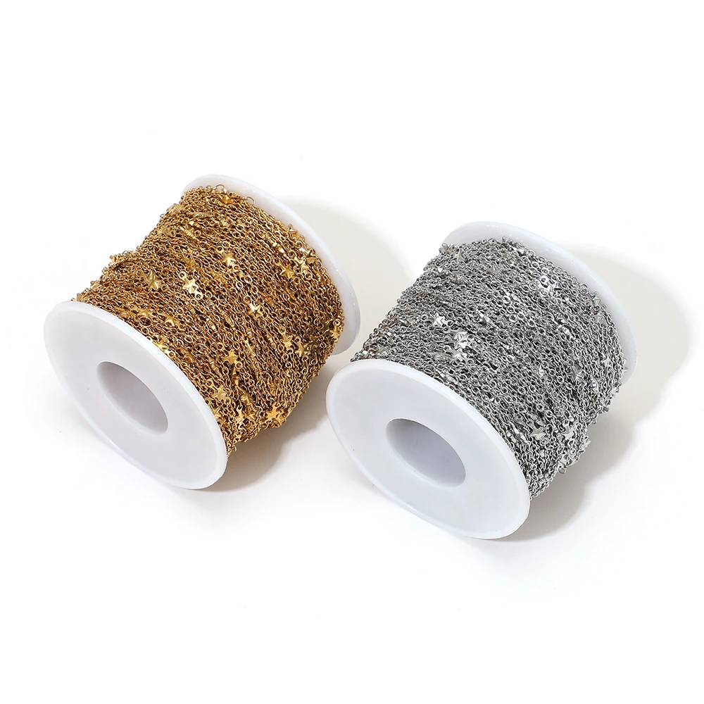 2 Meter Edelstahl-Sternkettenglieder, niedliche Gliederkette für DIY-Schmuck, Halsketten, Armbänder, Bastelzubehör für Damen – Detail 2