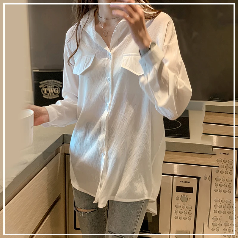 Design Niche Fashion Simplicity Atmosphere Versatile Solid Color Leisure Buttonmock Pocket Women\'s Shirt All Season New 2024