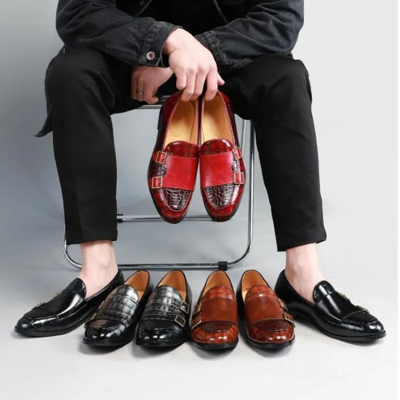 2023 Spring Men Leather Shoes Flat heel Fashion Double Strap Mens Derby Shoes Plus Size 38-46