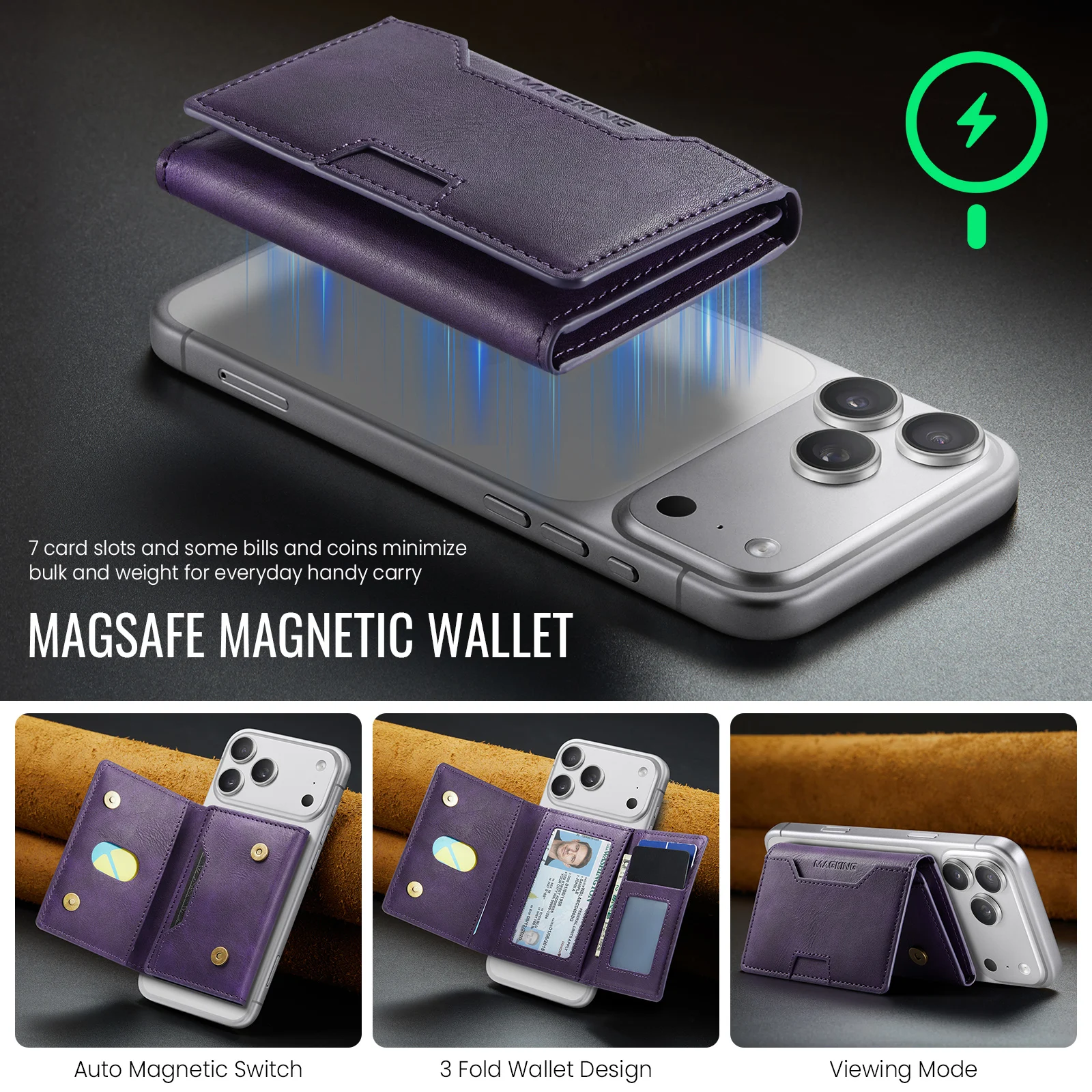 Multi-Slot MagSafe Geldbörse mit RFID-Blockierung und Magnetischem Kartenhalter für Smartphones – Detail 10
