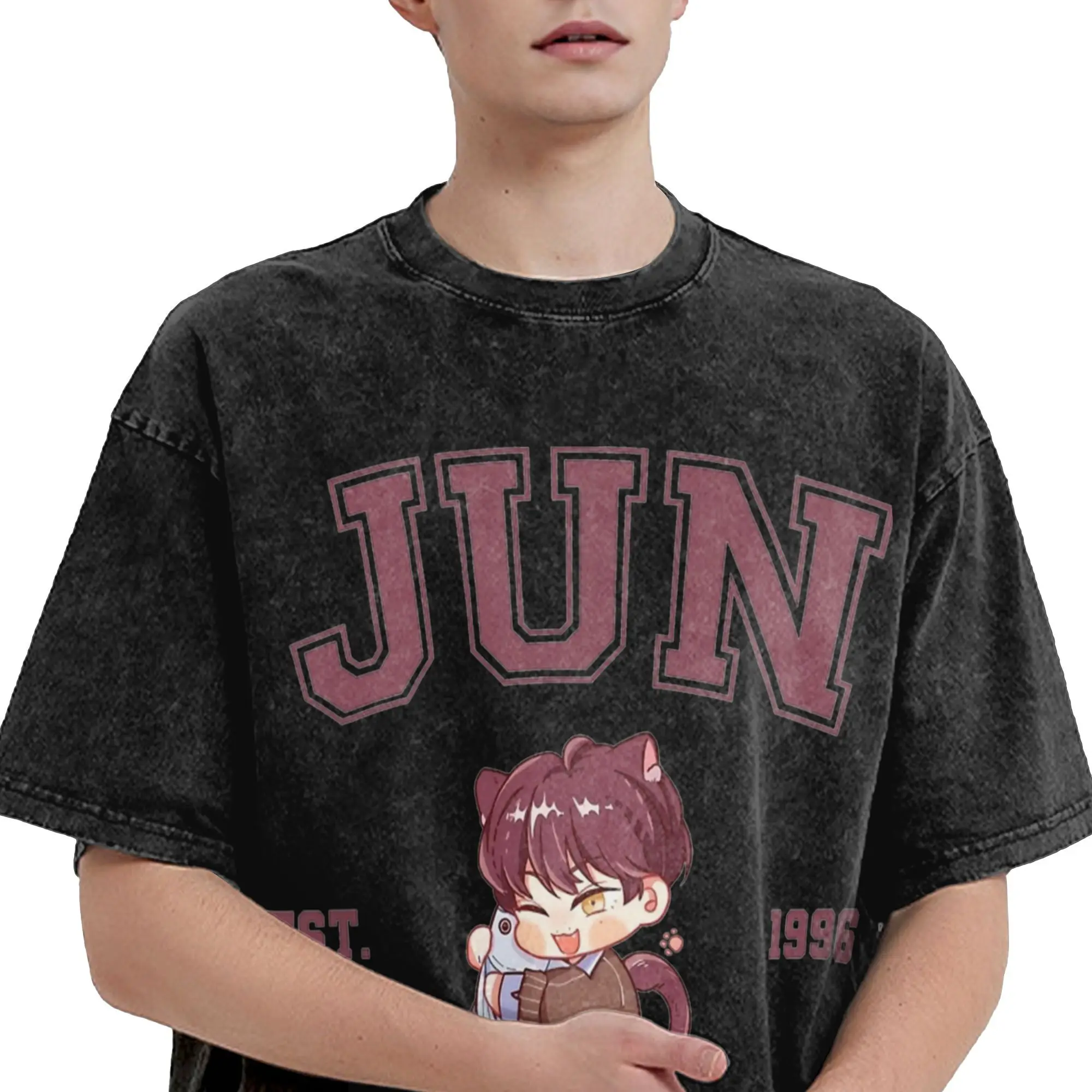Washed T Shirts Jun 1996 Kpop Members Fashion T-Shirts Street  Streetwear Short Sleeve Printed Tops Tee Shirt Men Women