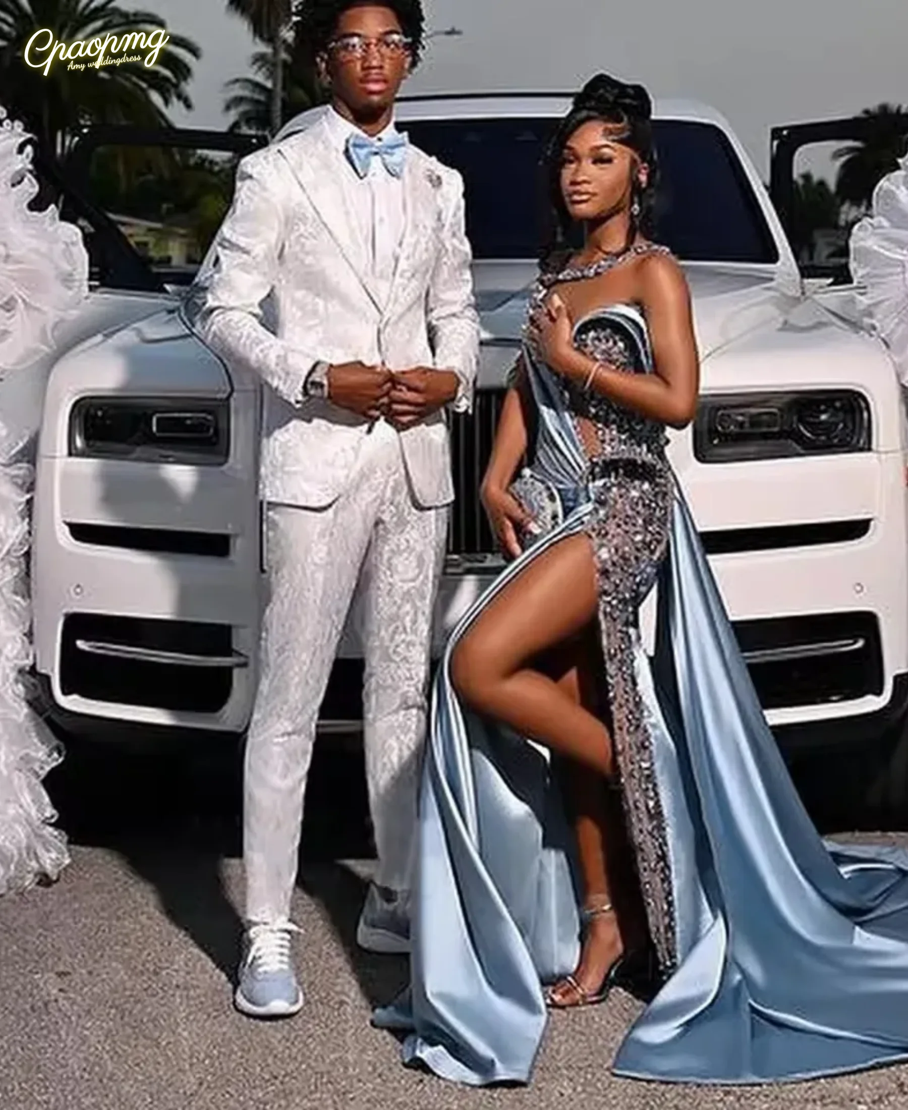 Personalizado sexy azul sereia vestido de noite para menina negra espumante frisado lantejoulas cintura alta lado split vestido de festa