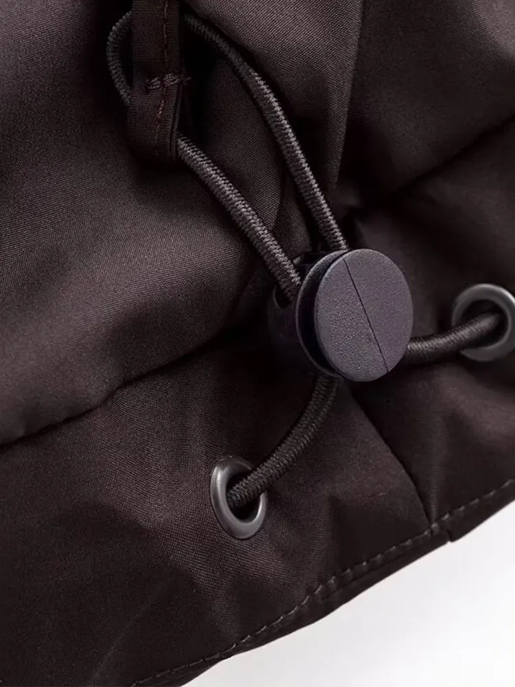 TFAFXY femmes Chic marron sans manches gilets poches zippées rembourré épais chaud manteaux mode 2025 automne hiver vêtements d'extérieur