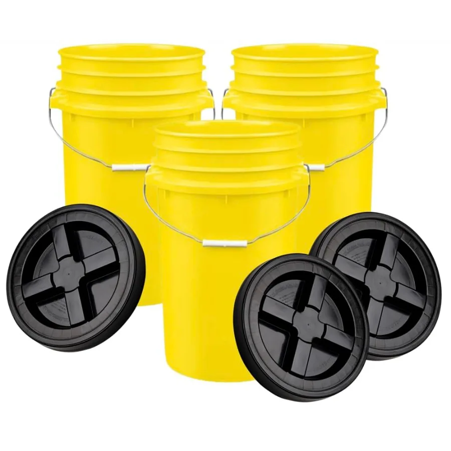 

House Naturals Plastic Food Grade Made in USA Bucket with lid Large 7 Gallon Container Comes with Screw On Lid 3 Yellow with