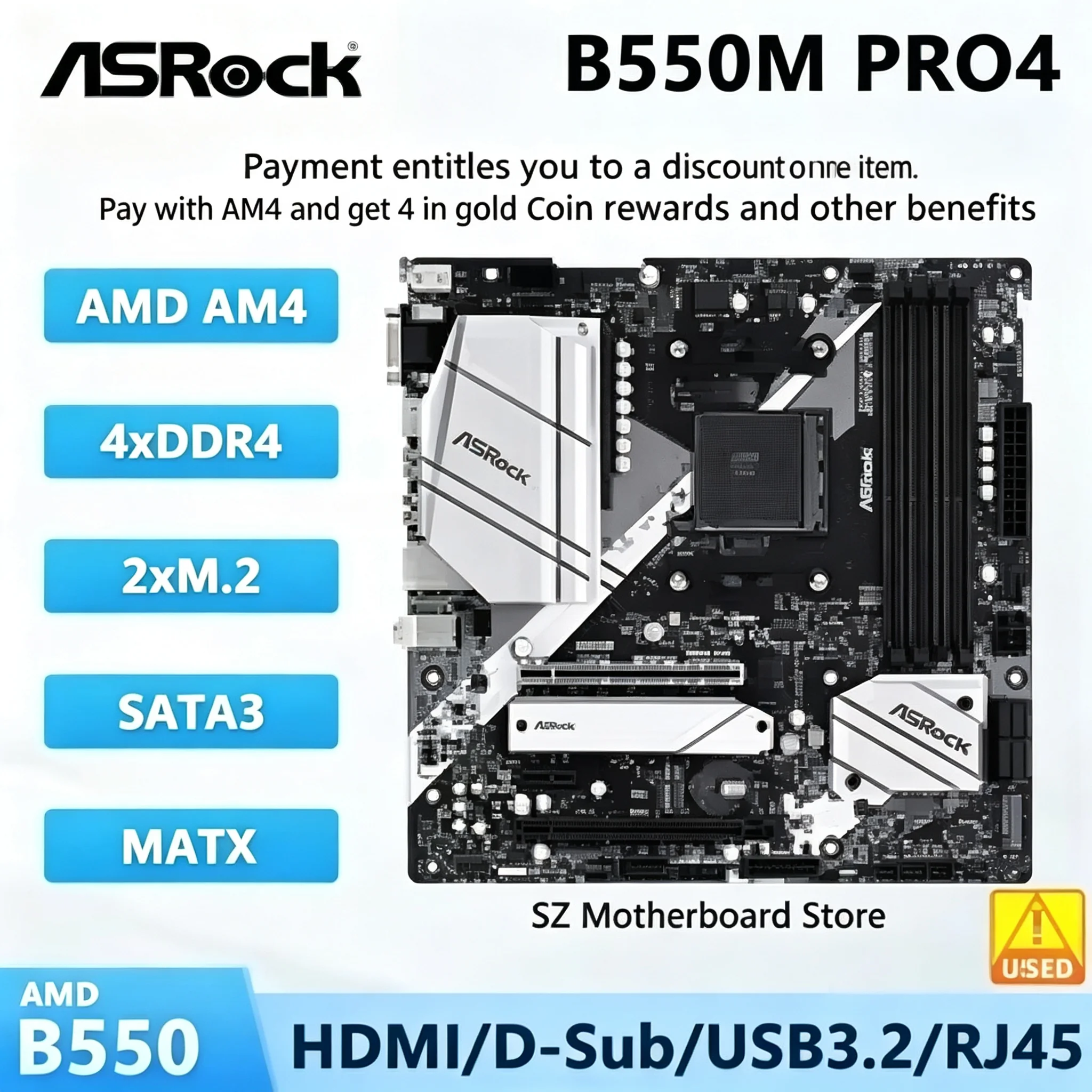 ASROCK B550M PRO4 Motherboard AMD B550 AM4 DDR4 128GB Support 5600X 3700X 5950X 3600 CPU PCIe4.0 M.2 Micro ATX