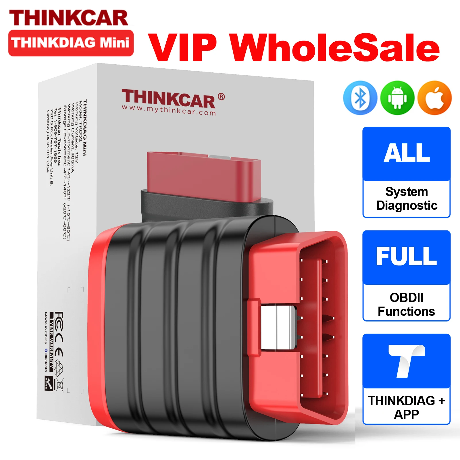 VIP 10pcs THINKCAR THINKDIAG Mini OBD2 Scanner Bluetooth, All-System Diagnosis Car Diagnostic Scan Tool Read/Clear fault code