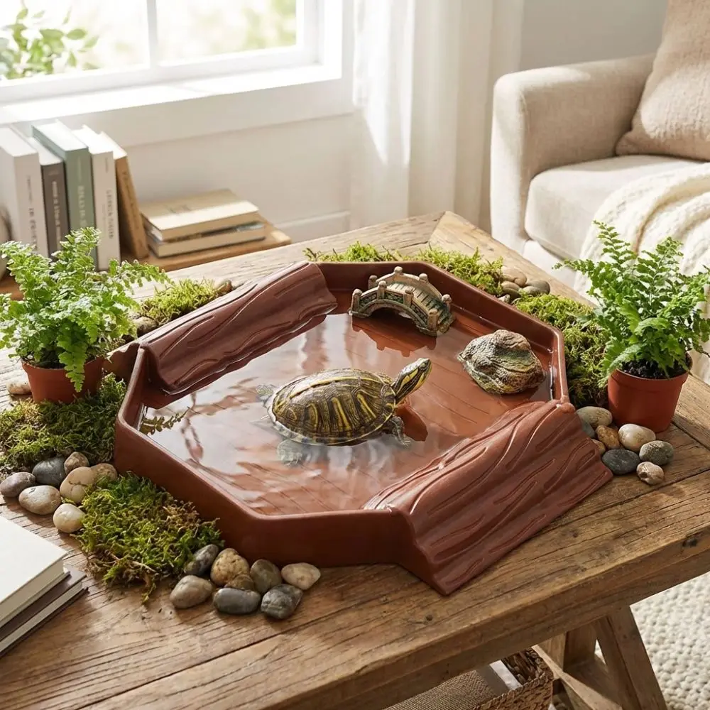 

Plastic Tortoise Water Dish Anti-Slip Bathing Pool Reptile Pool Dish Water Bowl with Ramp Turtle Bath Tub Aquarium