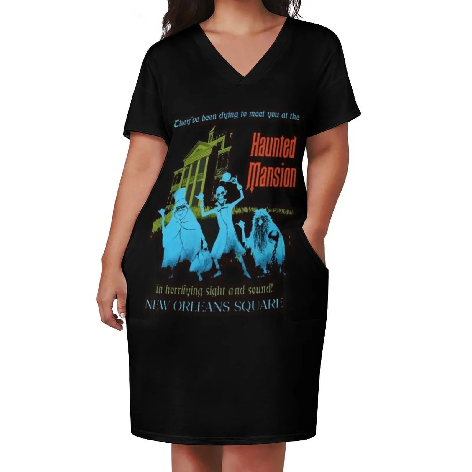 Retro Vintage The Haunted Mansion Hat Box Halloween Shirt Cute Graphic Gift Loose Pocket Dress elegant dresses plus sizes