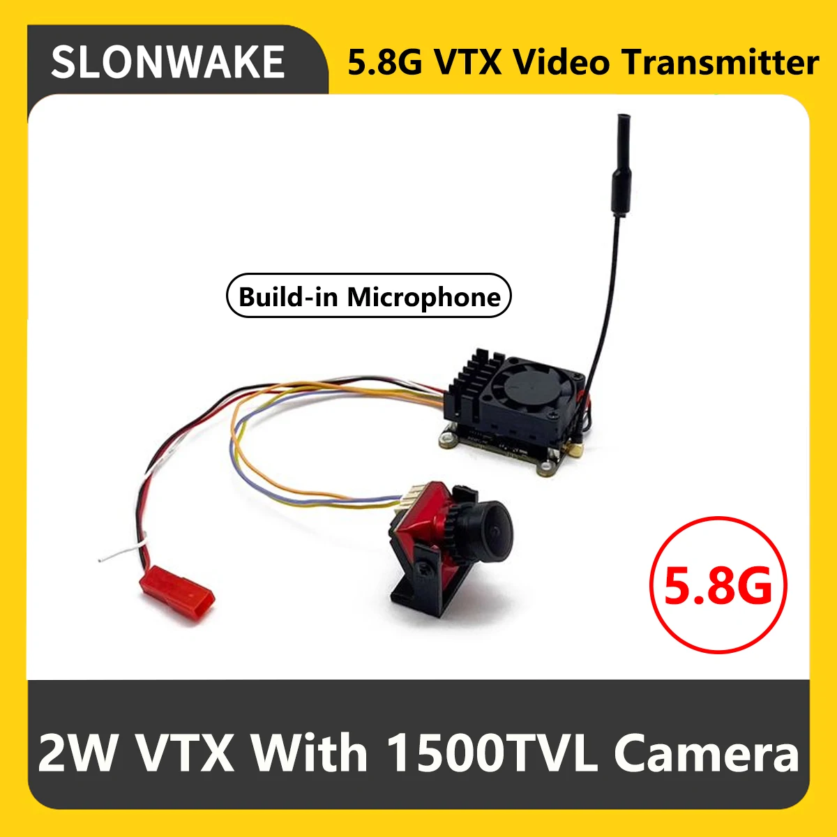 SLONWAKE 5.8G 2000mW FPV VTX Transmitter Built in Microphone 1500TVL 2.1mm Camera RC Drone Accessory