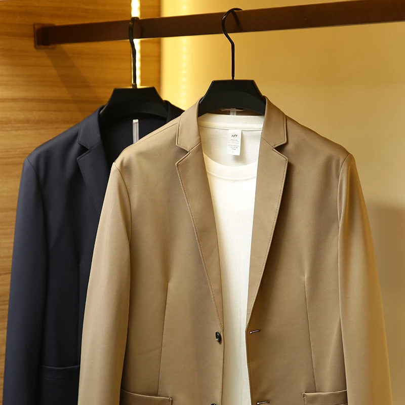 

Итальянская роскошная мужская приталенная рубашка-куртка для бизнеса и повседневной носки, весна-лето, легкая, с полной проклейкой, с длинным рукавом, однотонная.