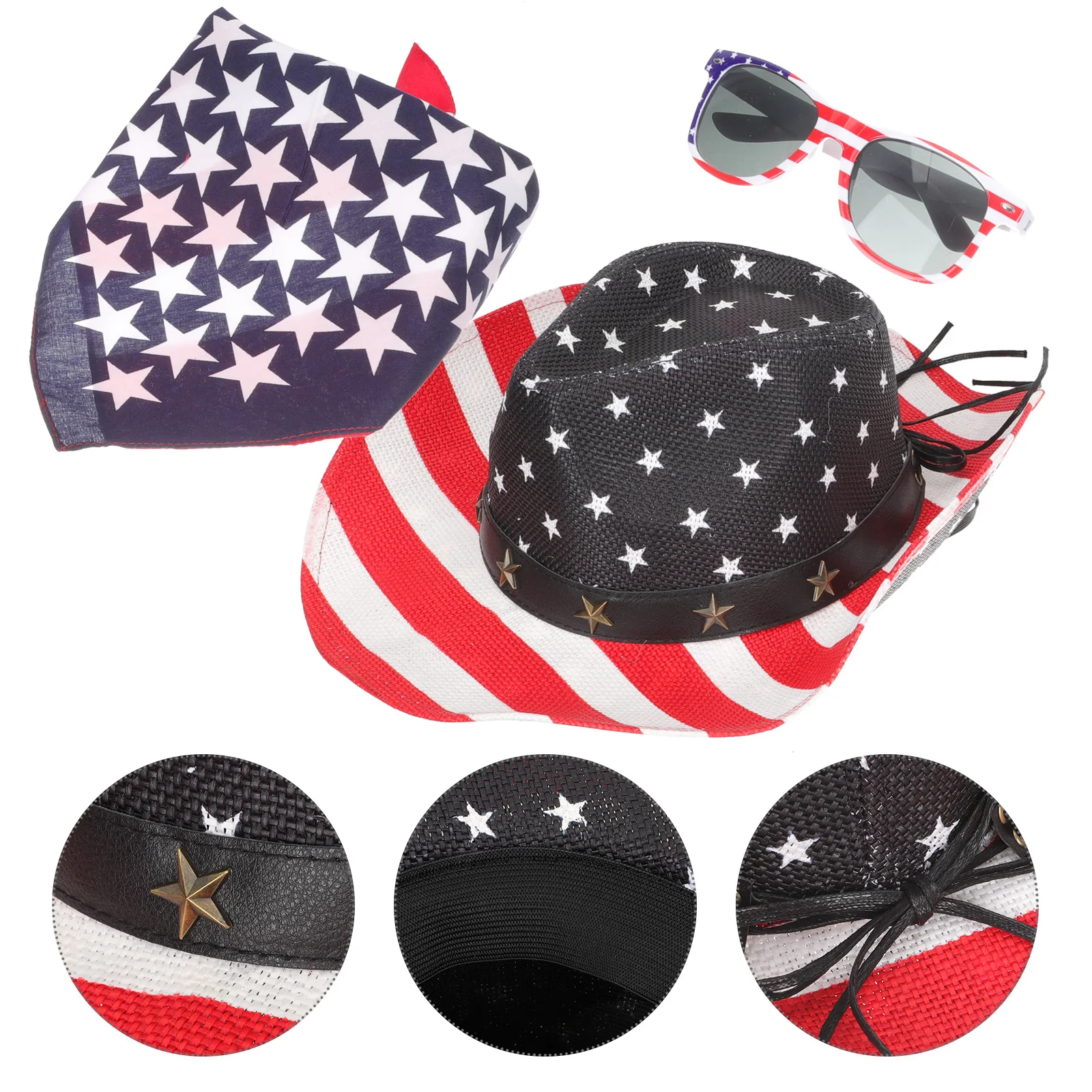 

Cowboy Hat Sunglasses Patriotic Scarf USA Flag Festival Party Accessories Sun Blocking Hat Plastic Cloth Material Fashion Design