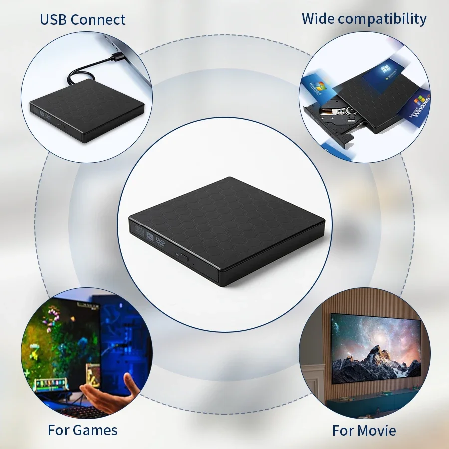 محرك أقراص DVD خارجي نحيف USB 3.0 Type-C محمول DVD RW كاتب أقراص مضغوطة مشغل قارئ محركات الأقراص الضوئية للكمبيوتر المحمول محرك أقراص DVD المحمول